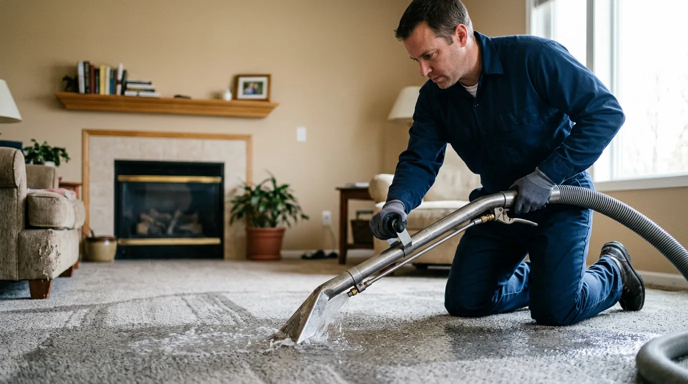 Water damage restoration technician working near Ames, IA